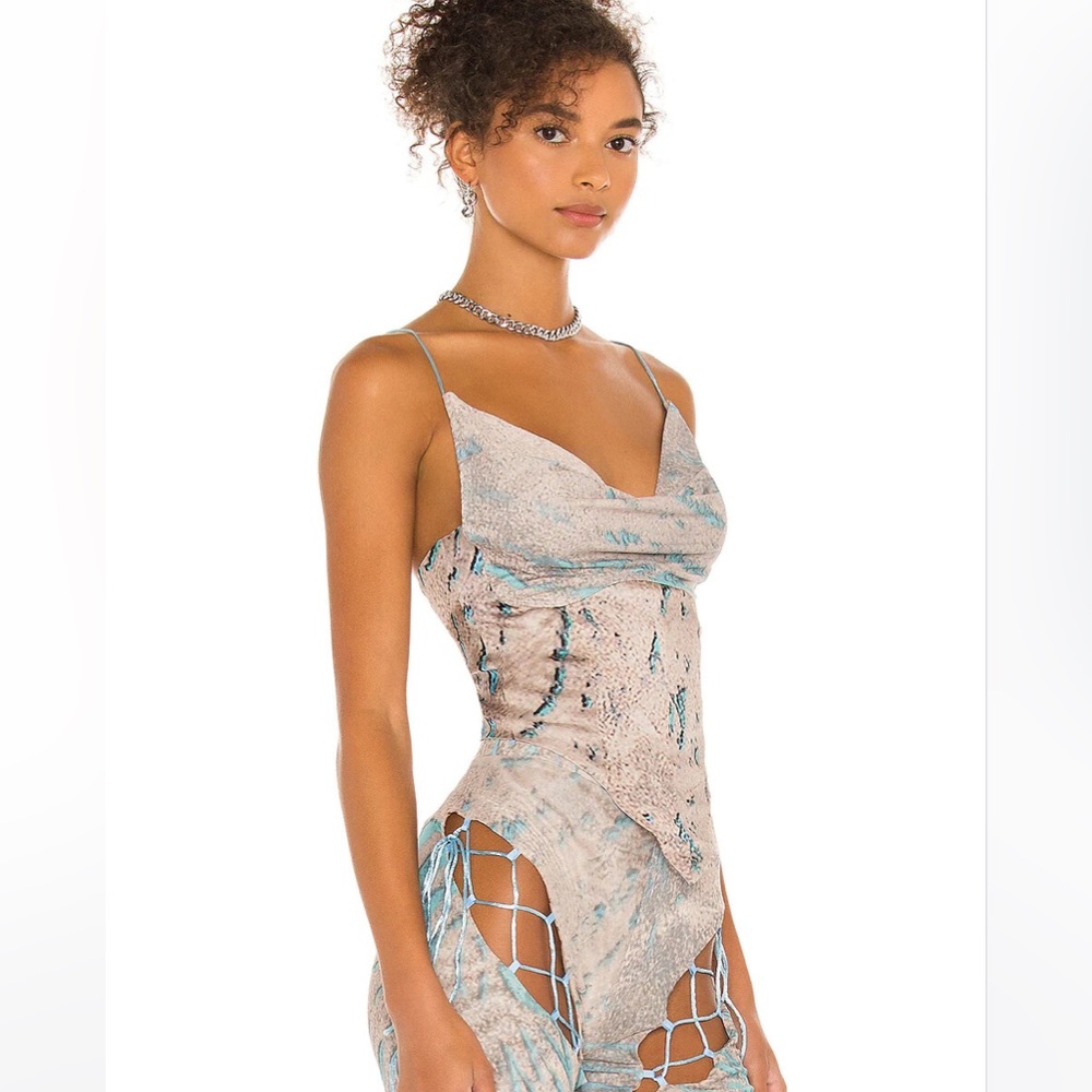 Poster Girl Denise Corset Top in Aqua Zebra